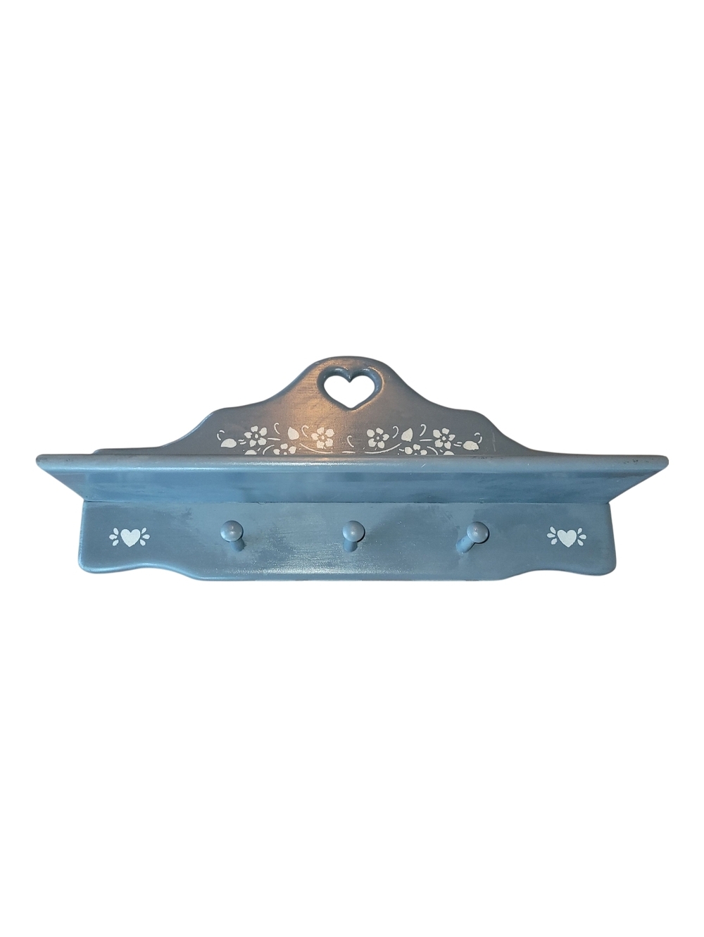 Vintage Blue Cottagcore Wall Shelf with Heart Cutout
